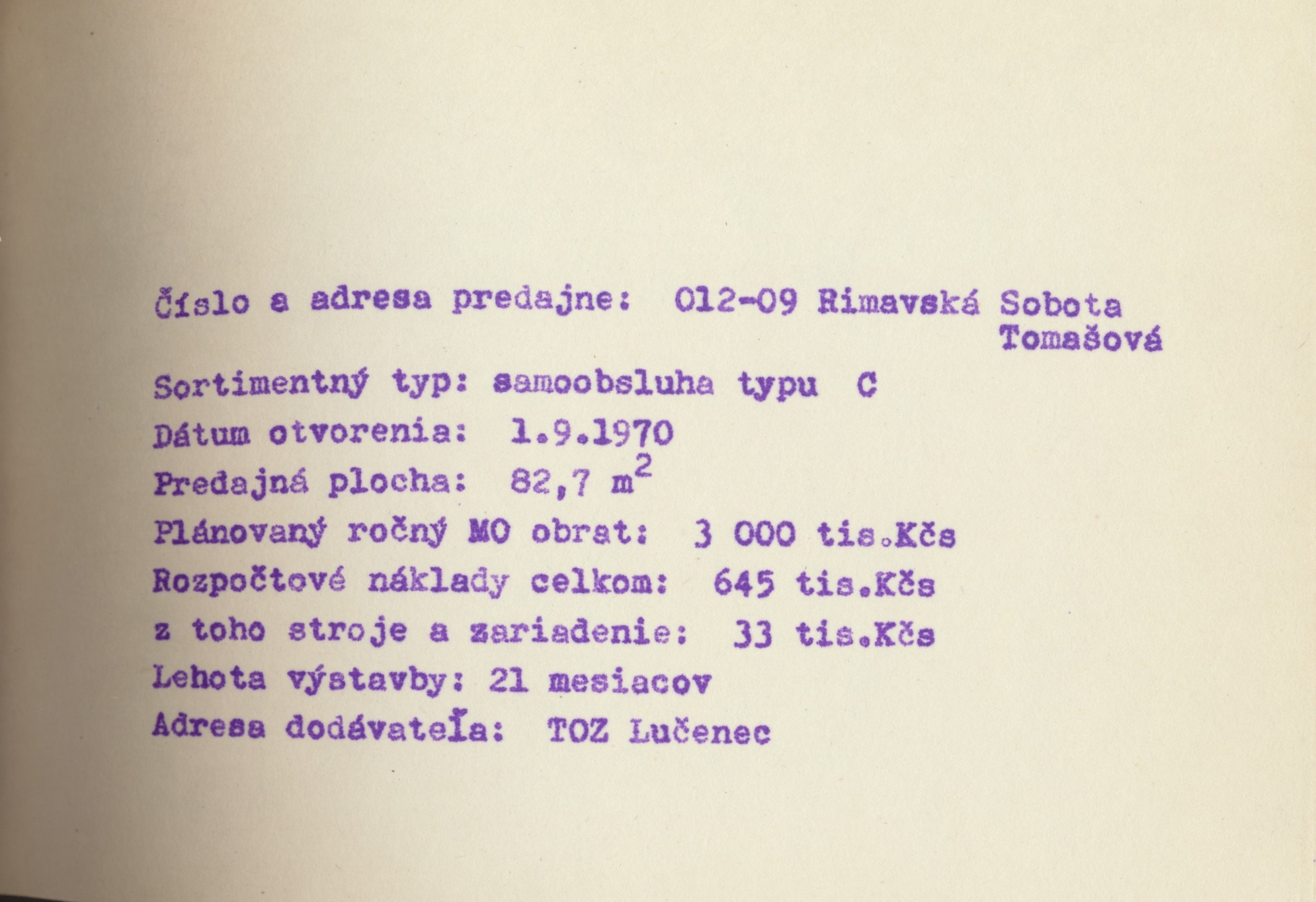 Katalog 1969 Banská Bystrica: Rimavská Sobota, Tomášová