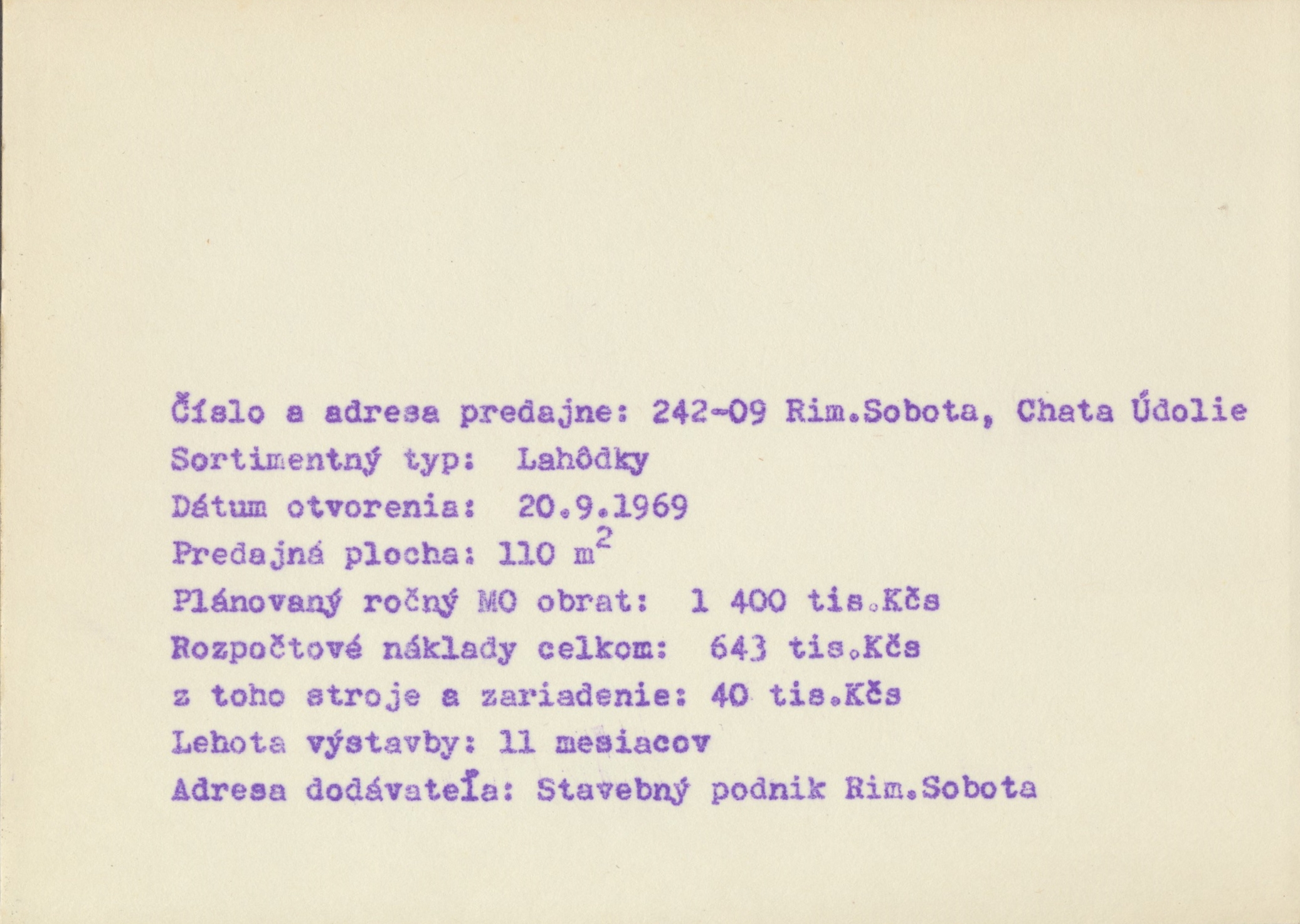 Katalog 1969 Banská Bystrica: Rimavská Sobota, Chata Údolie